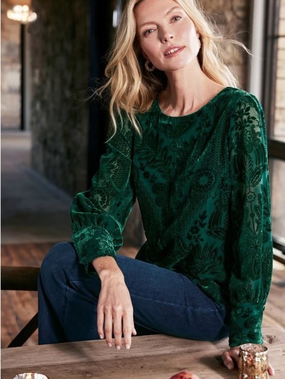 Soft Surroundings Vanetta Velvet Top Emerald Green Lined Size XSP